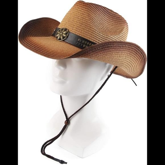 Melesh Adult Sun Straw Women Men Cowgirl Western Cowboy Hat Colored